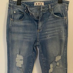 AMO denim. Straight leg. Kate style. 30”.  Distressed.